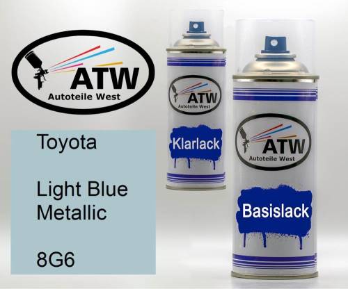 Toyota, Light Blue Metallic, 8G6: 400ml Sprühdose + 400ml Klarlack - Set, von ATW Autoteile West.